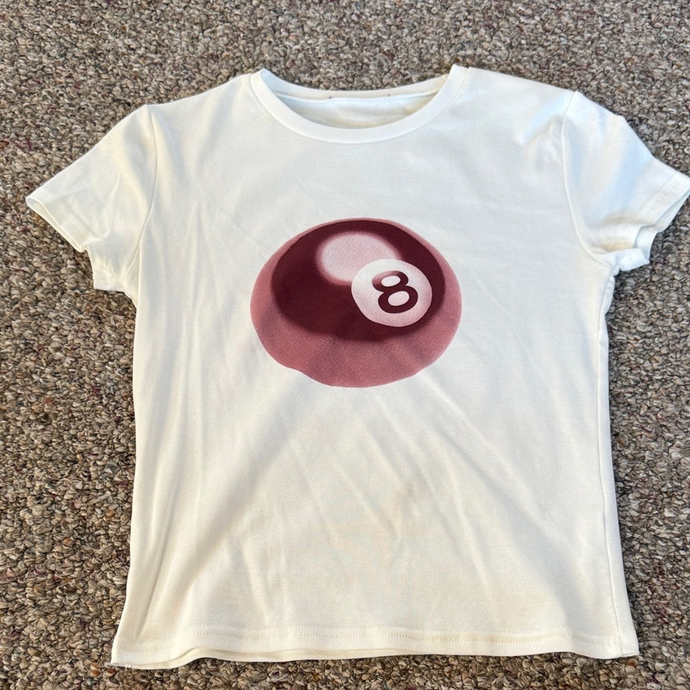 Edikted White T-Shirt with 8 Ball Graphic.